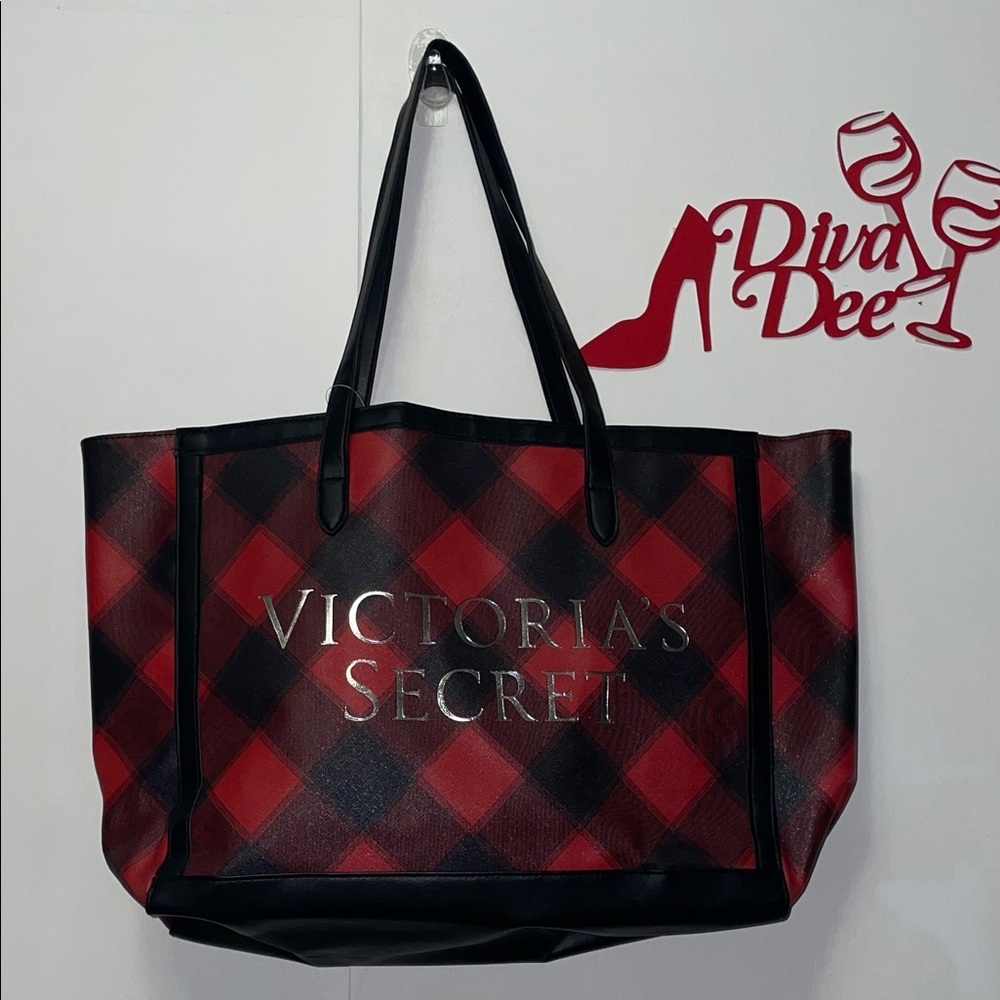 Victoria's Secret Plaid Red and Black Tote